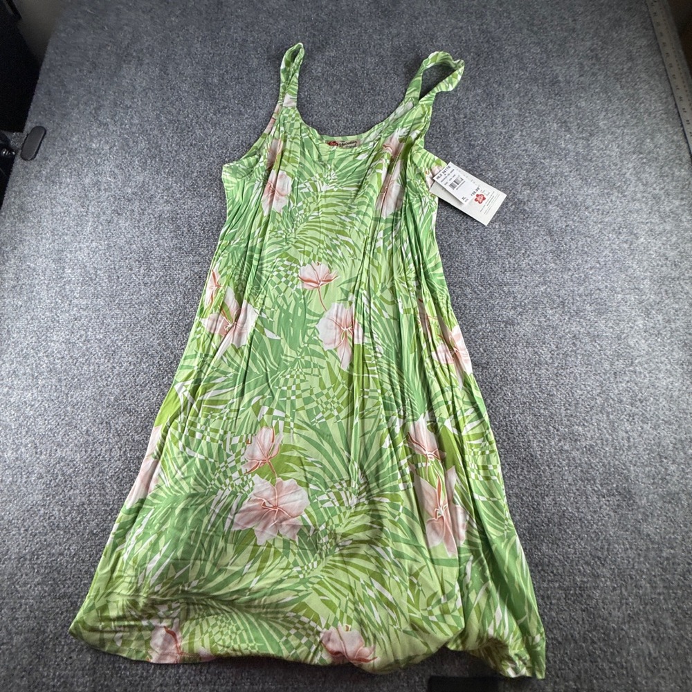 Hilo Hattie Green Tropical Floral Palm Print Sleeveless Midi Dress XL NWT